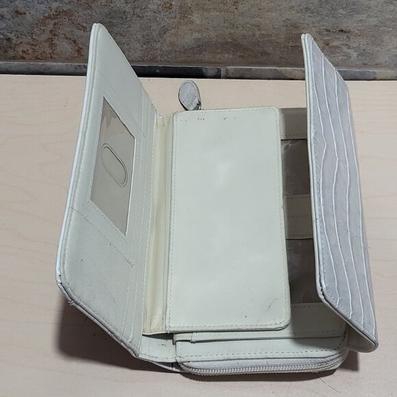 Vintage Leather Zip Around Wallet Cream Purse Snap Bifold - Picture 9 of 15